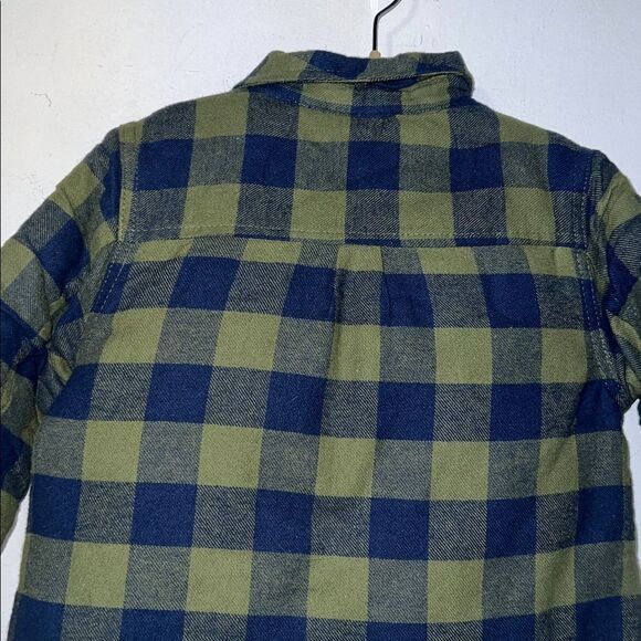 7 FOR ALL MANKIND Olive Green and Navy Buffalo Check Flannel Overshirt- 4T NWT! - Picture 5 of 11